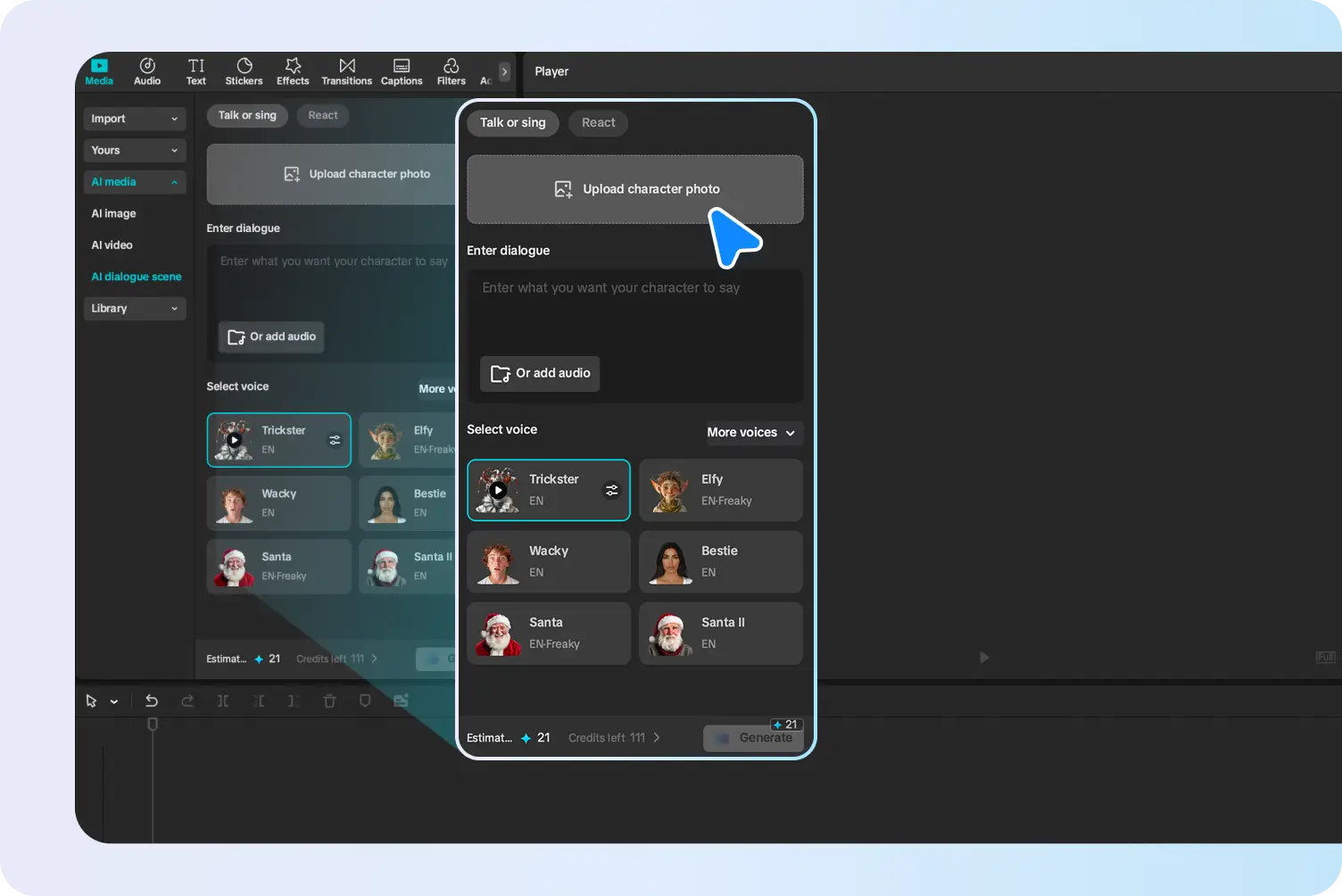 Upload photos and add a dialogue script