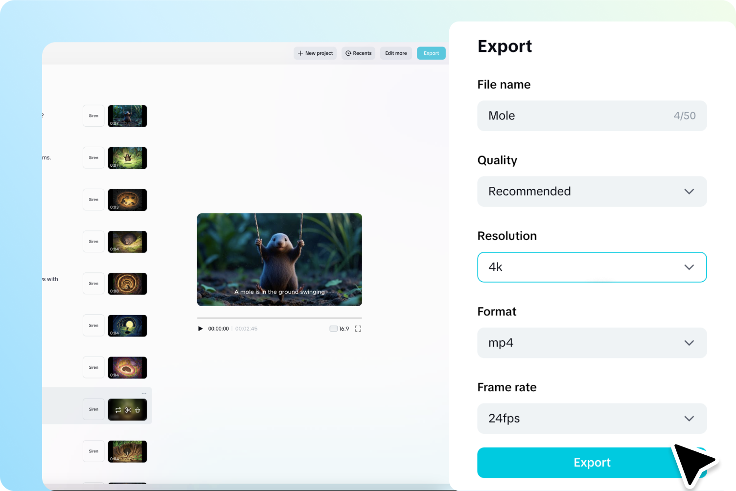  Ekspor video terakhir dari agen pembuat video AI CapCut