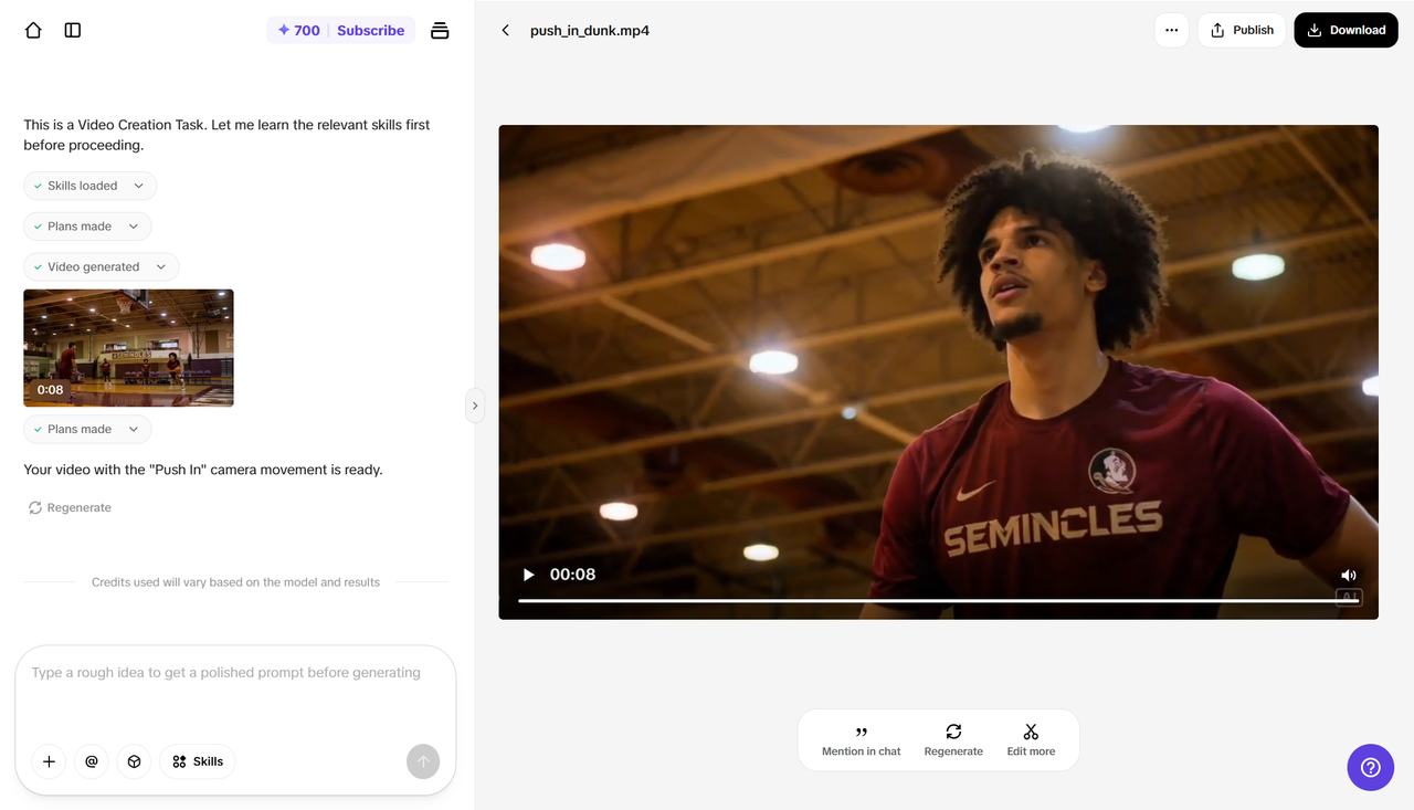 Genera e scarica il tuo video con zoom-in