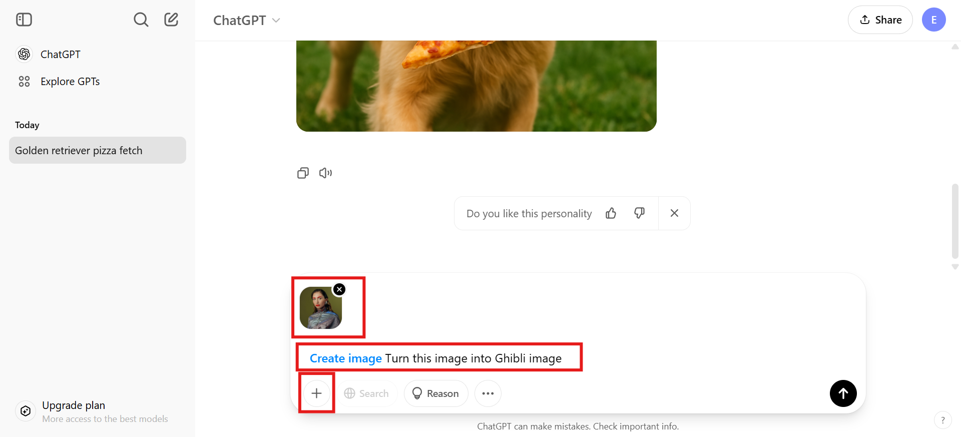 Upload an image and enter the prompt