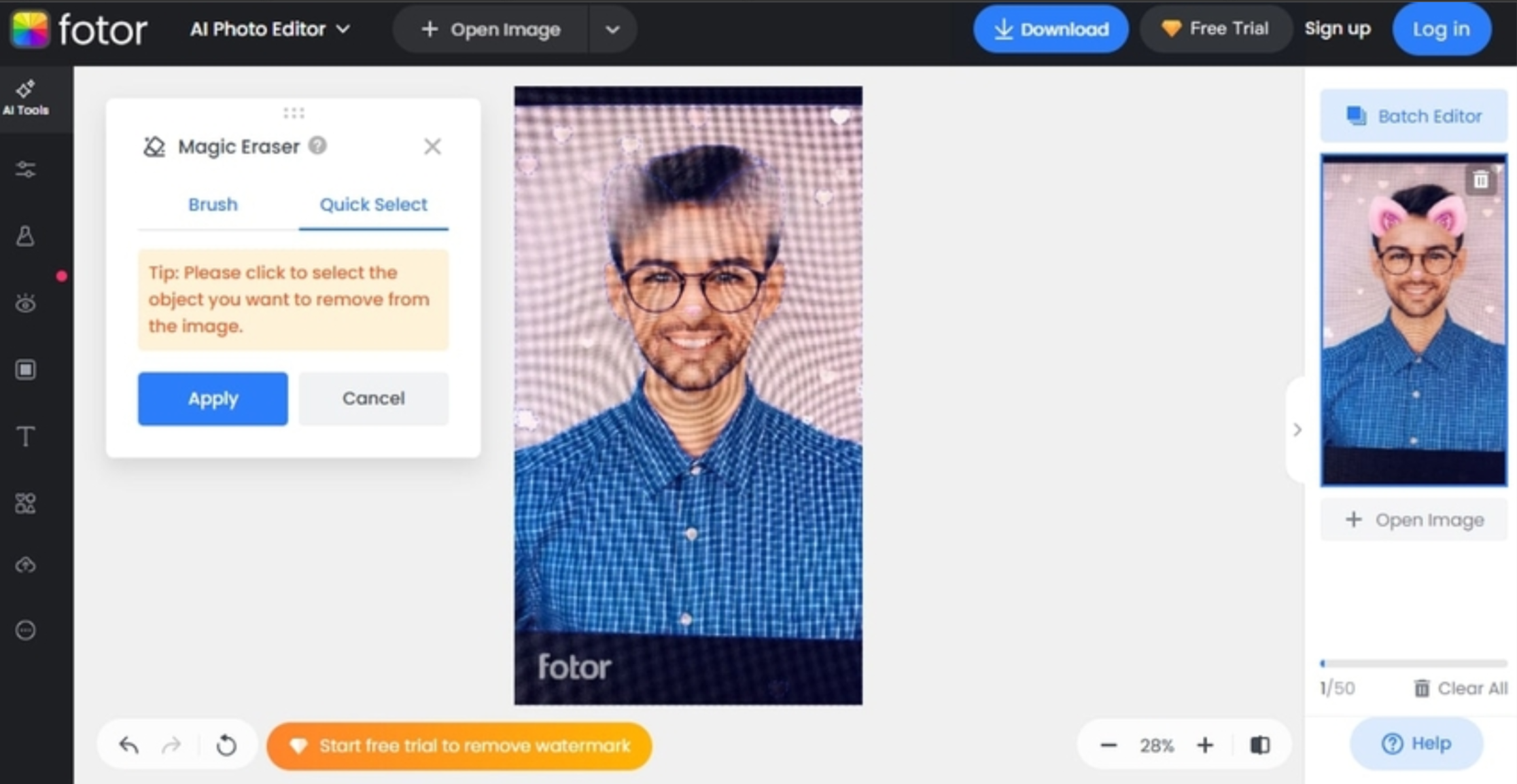 Interface of Fotor - an easy to use Snapchat photo editor