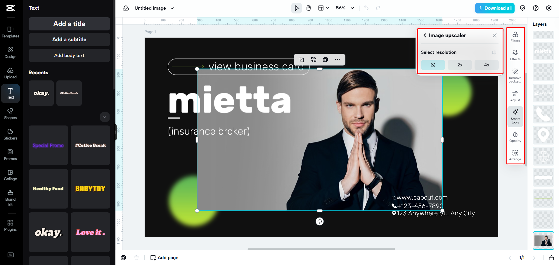Editing the card template in CapCut Web