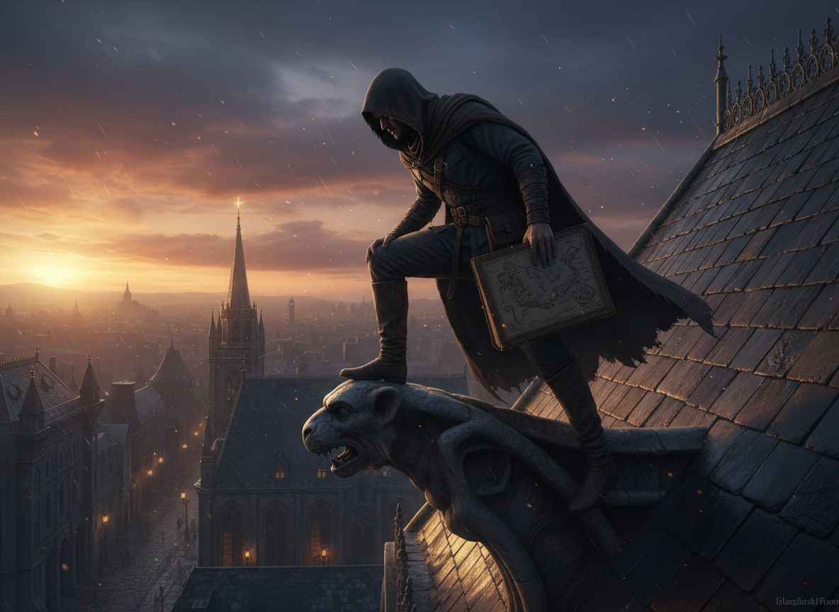 4:3 image: tense pre‑leap setup, cinematic light, storytelling focus for narrative beats.