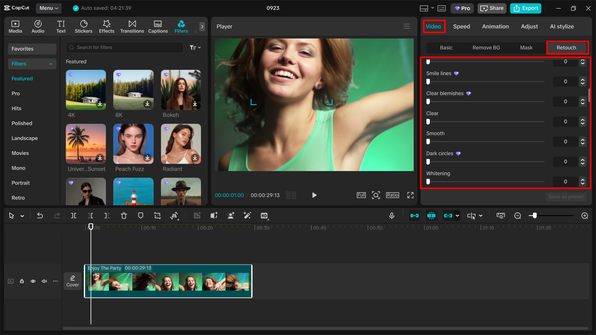 Sbiancare i denti nell' CapCut editor video desktop