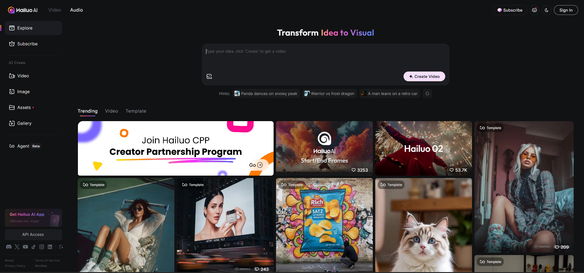 Interface of the Hailuo video generator