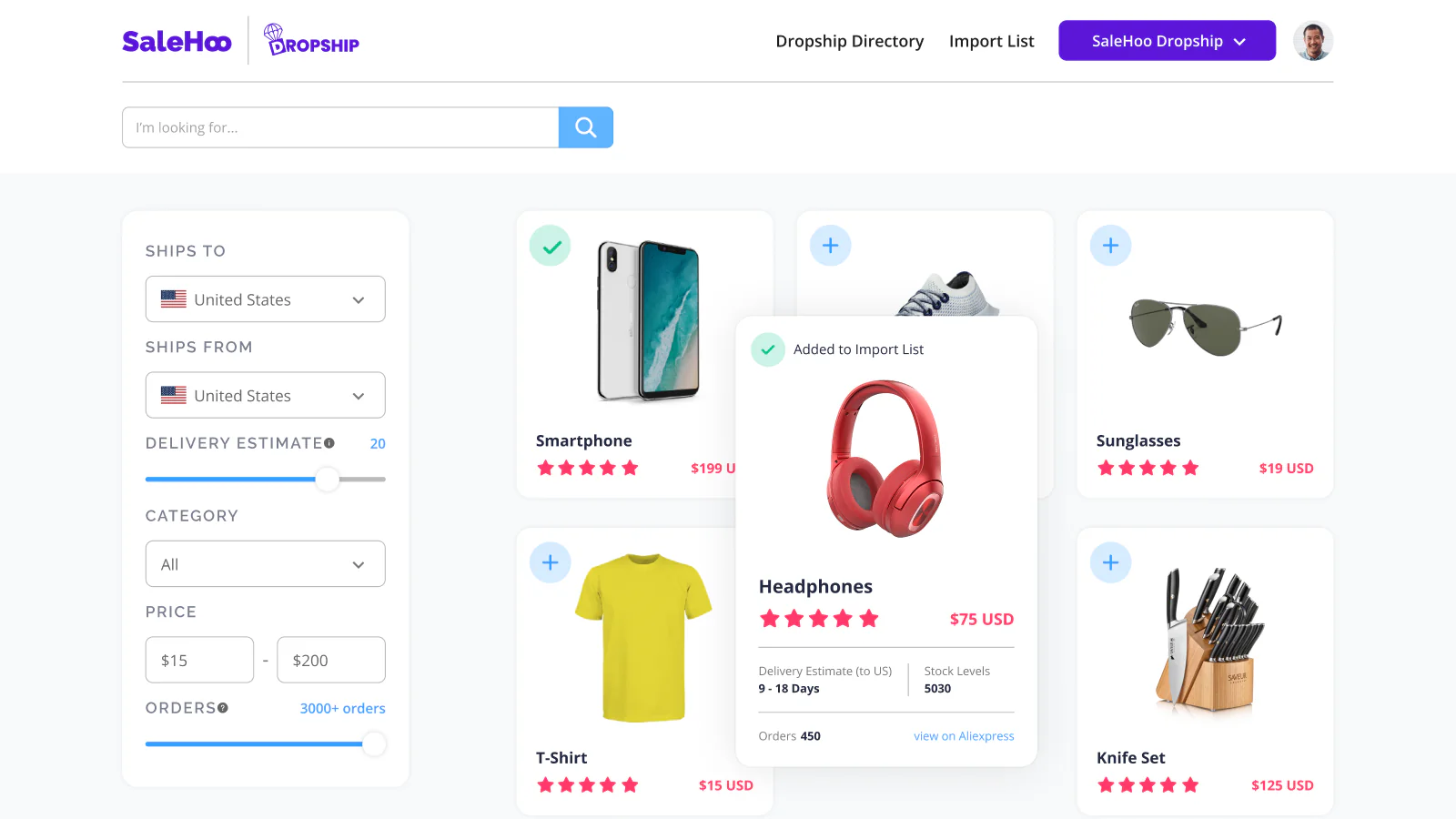 SaleHoo dropshipping interface