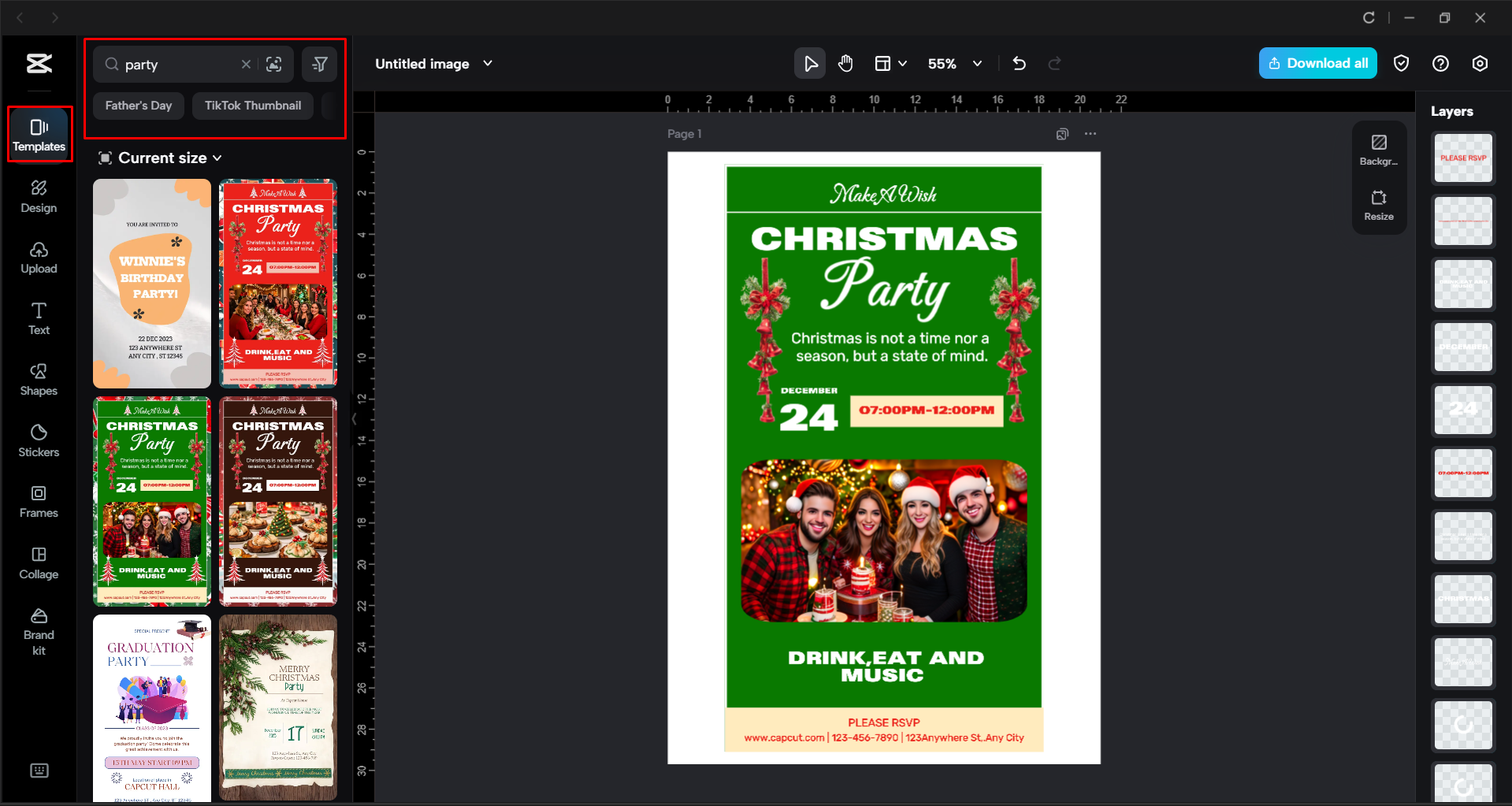 Choosing a suitable party flyer template in CapCut
