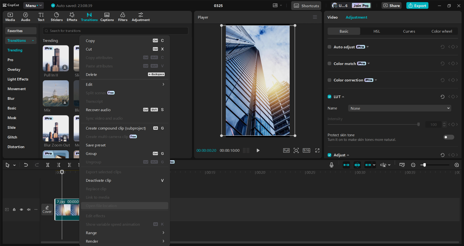 Interface of the CapCut desktop video editor - an alternative way to convert image sequence to videos