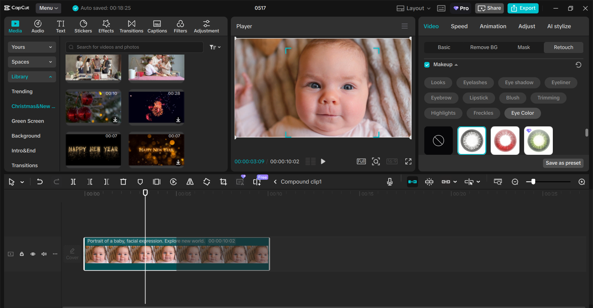 Schnittstelle des CapCut Desktop-Video-Editors - das beste Werkzeug zur Verbesserung von Augendetails in einem Video