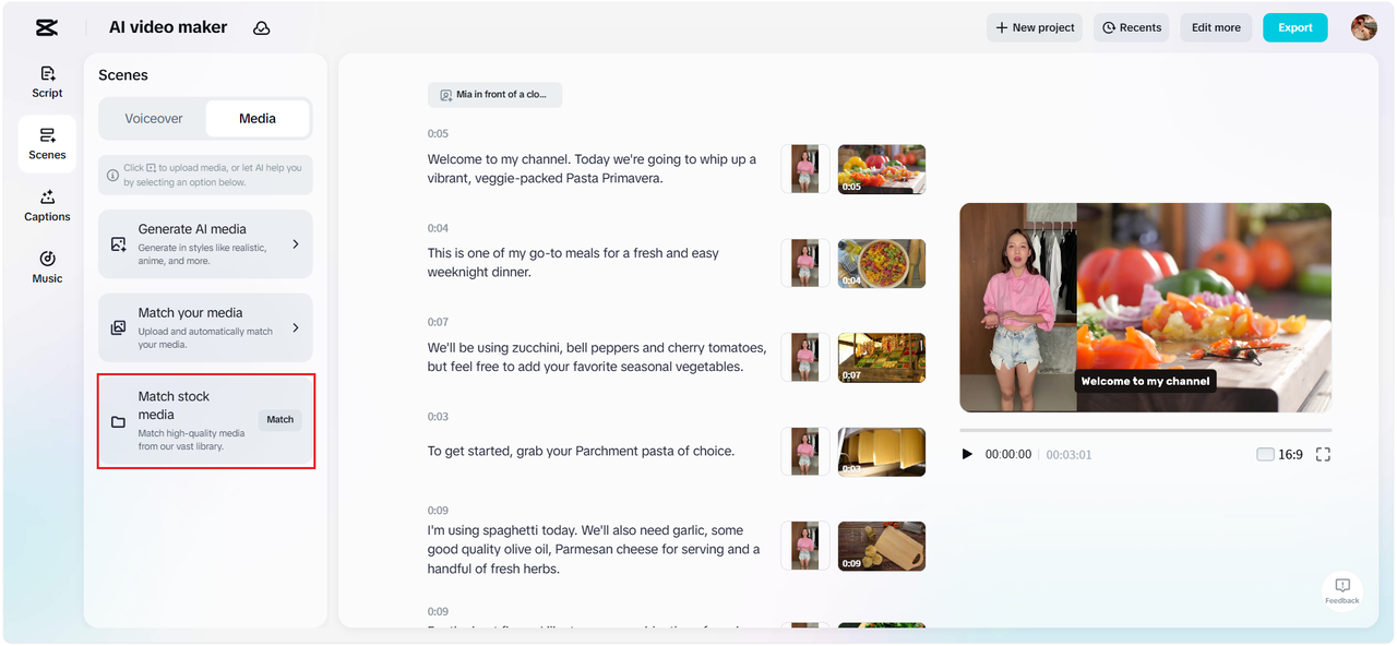 Match stock media to all scenes