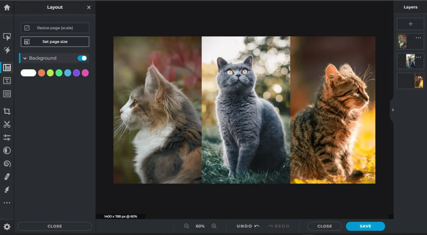 Interface of Pixlr - a free online photo collage editor