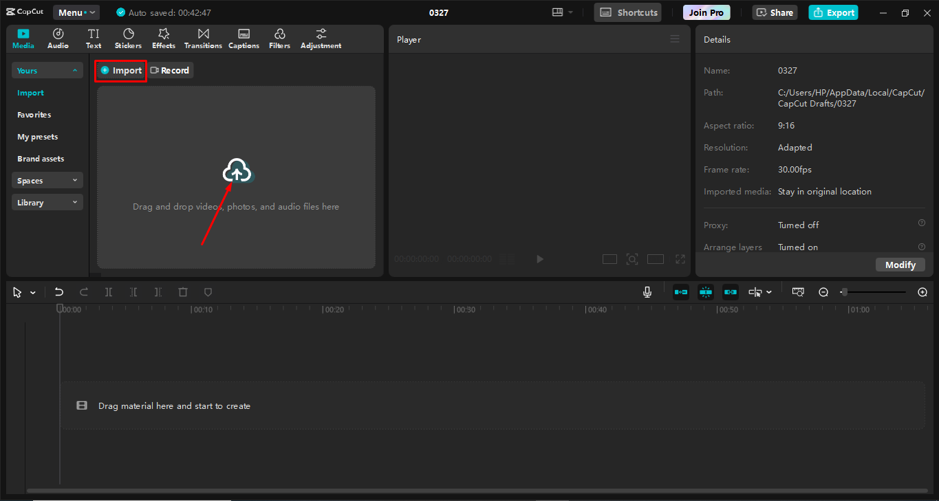 Uploading video to the CpCut desktop video editor
