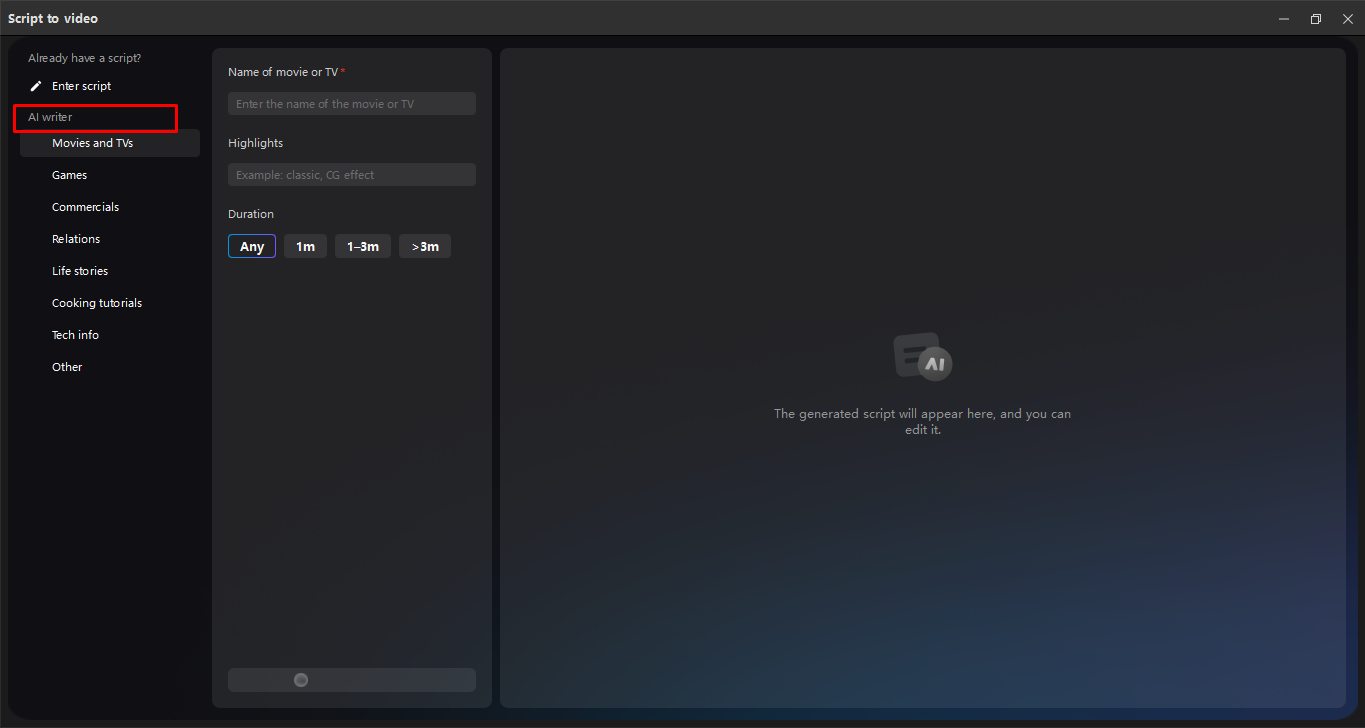 Abrindo o IA gravador no editor de vídeo para desktop CapCut