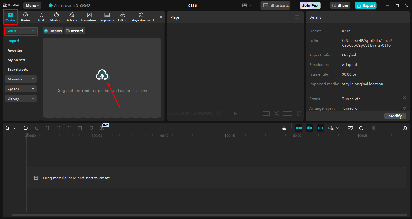Uploading video to the CapCut desktop video editor