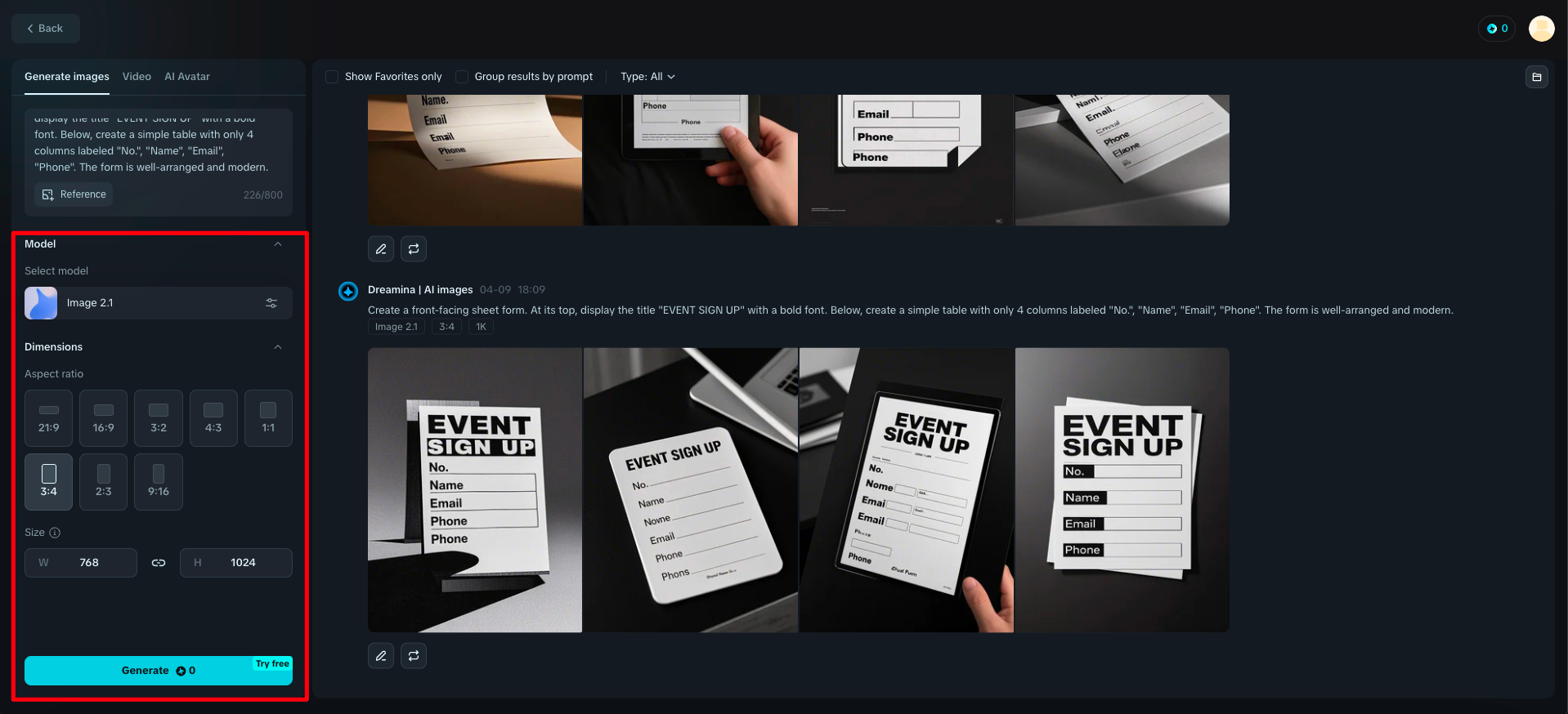 Dreamina: Serbest form oluşturucu