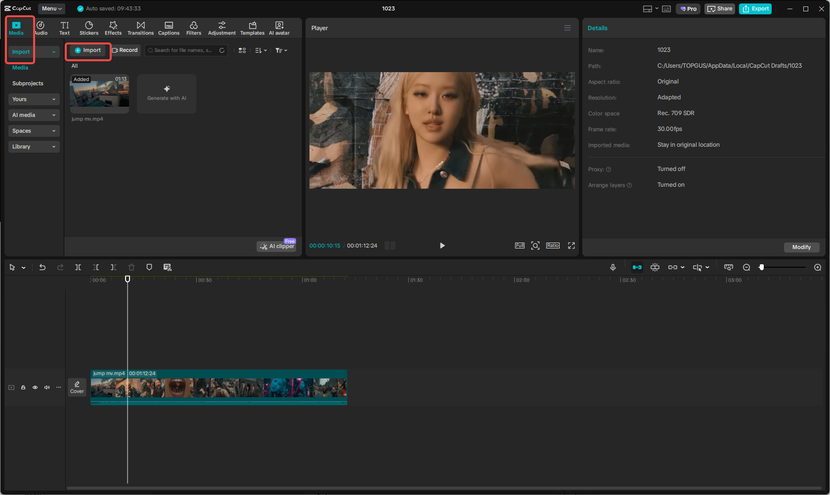 Import a music video to CapCut