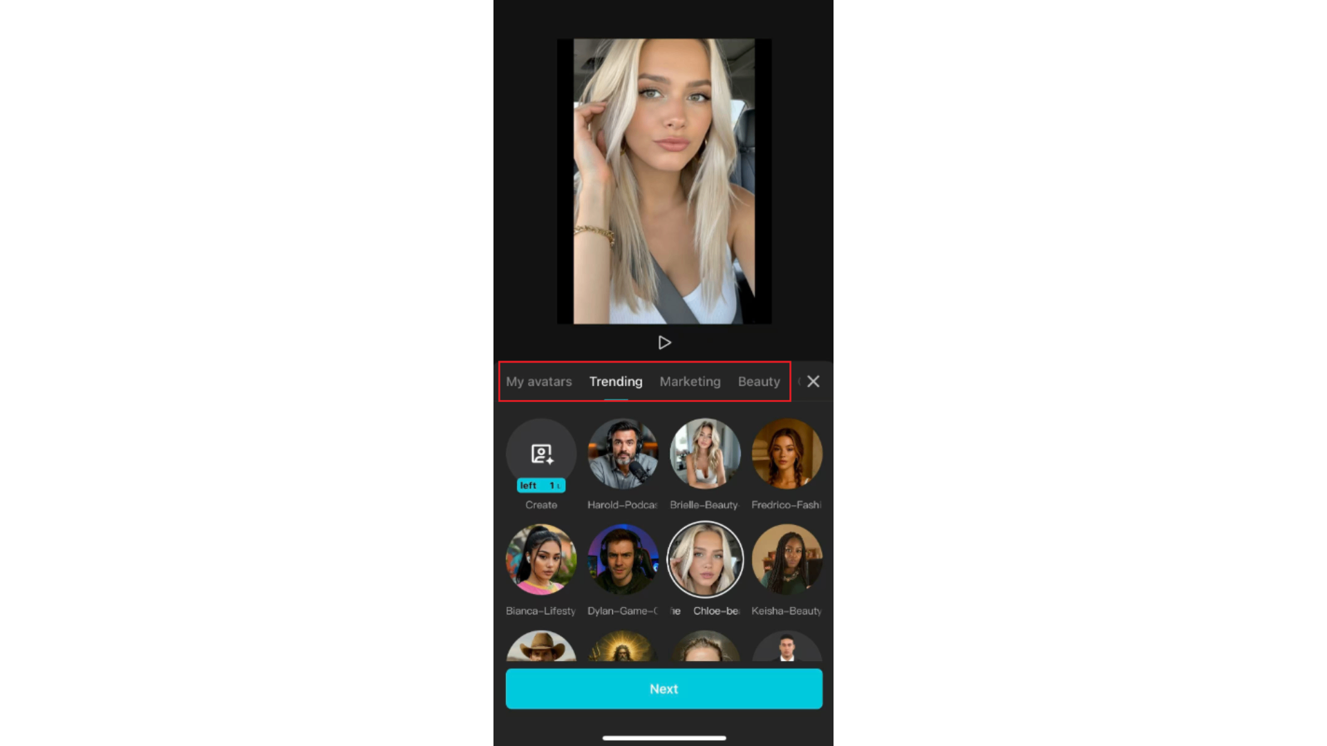 Choose from avatar presets