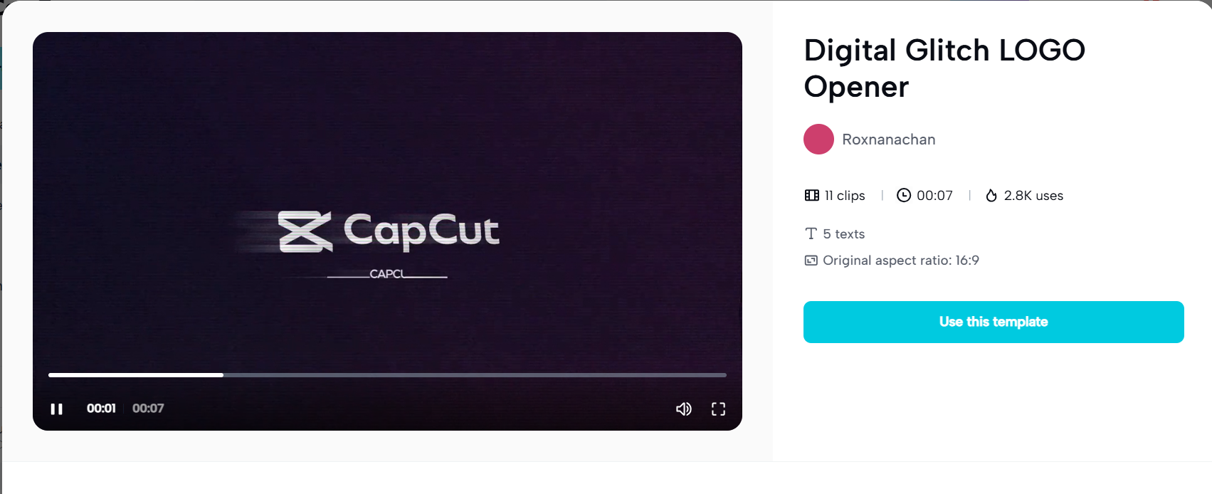 Glitch logo intro template in CapCut Web