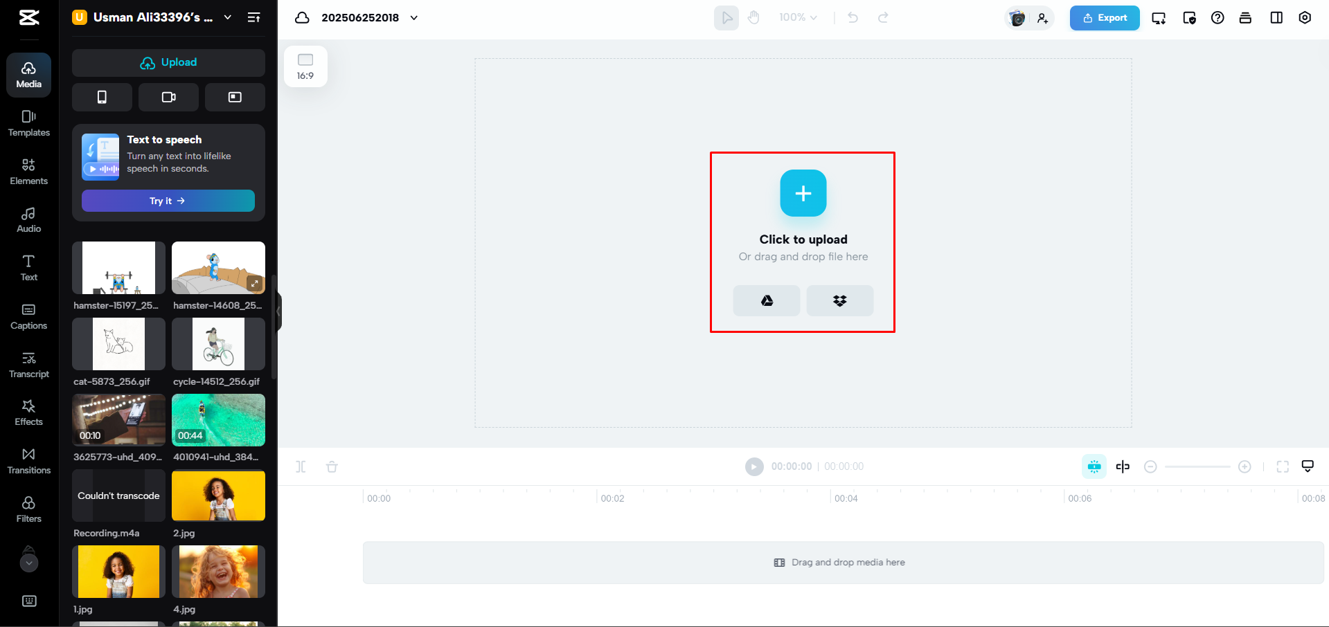 Uploading a video to CapCut Web