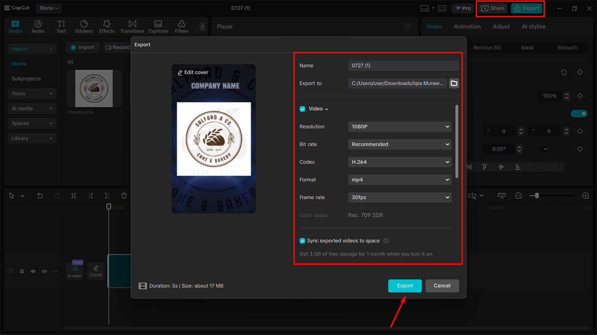 Exporting the video from the CapCut desktop video editor