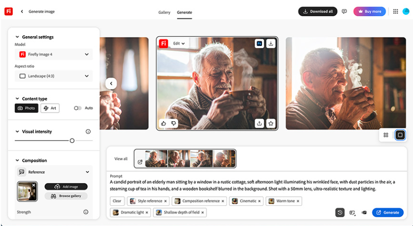 Interfaz de Adobe Firefly