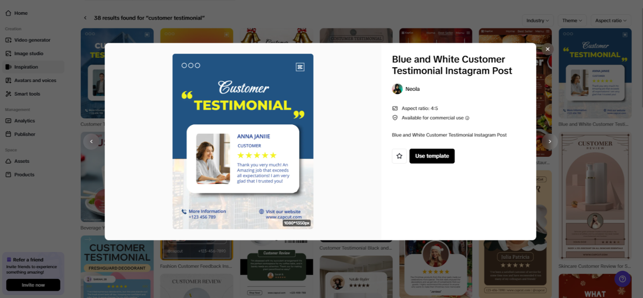 Use a testimonial template for consistenc