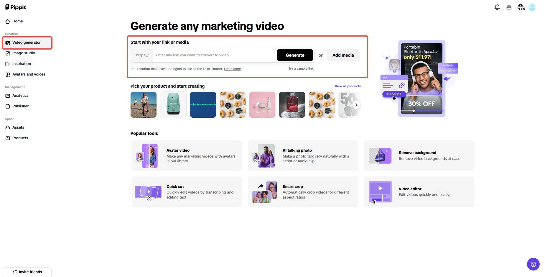 Go to the Video generator