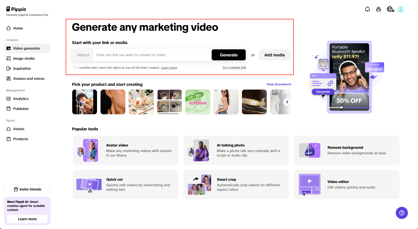 Pippit video generator