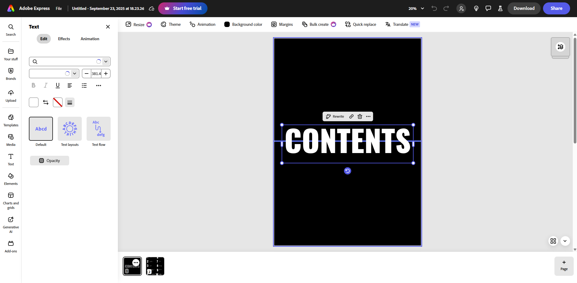 Interface of Adobe - a professional white text black background generator