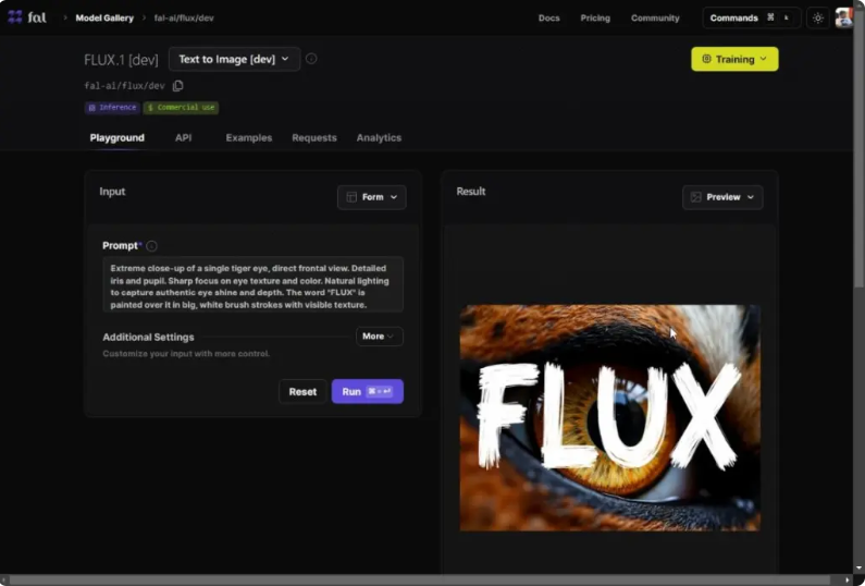 Interface of Fal.ai - an efficient Flux AI image generator