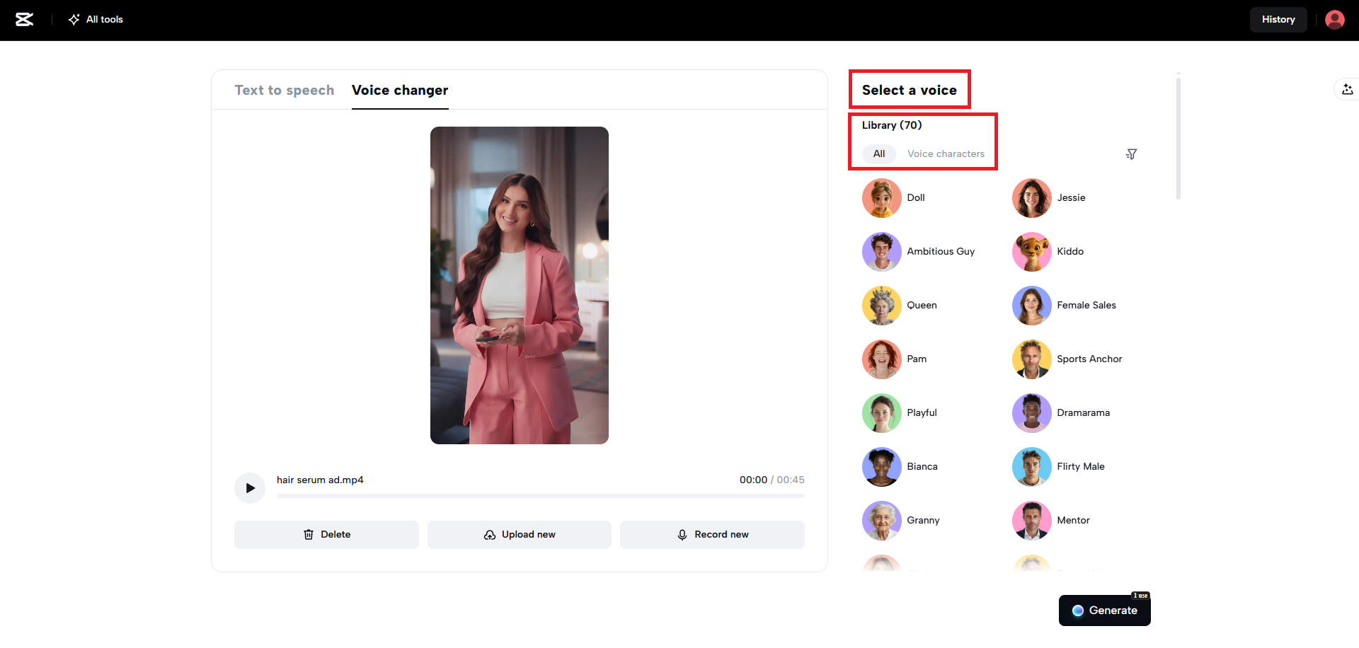 Browse through the different voice options