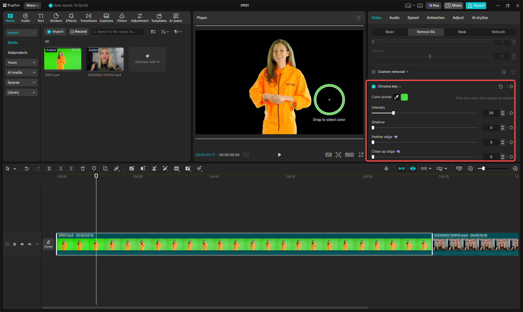 Remove a solid color background using chroma key