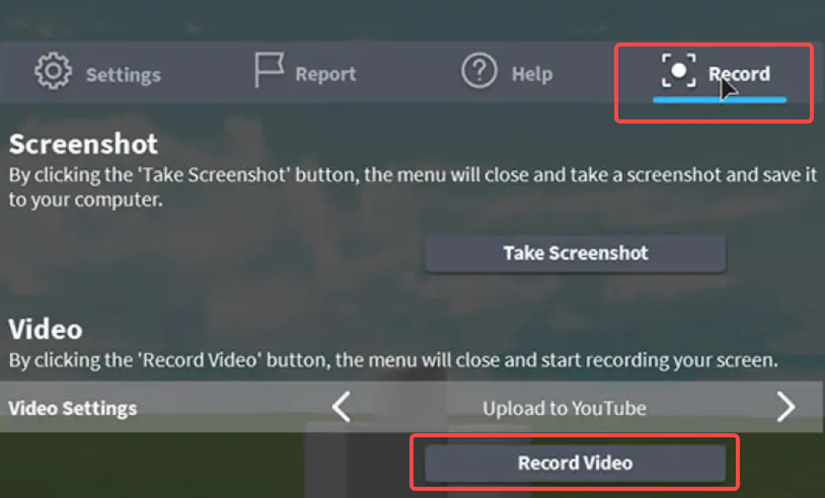Showing how to use built-in screen recorder for Roblox