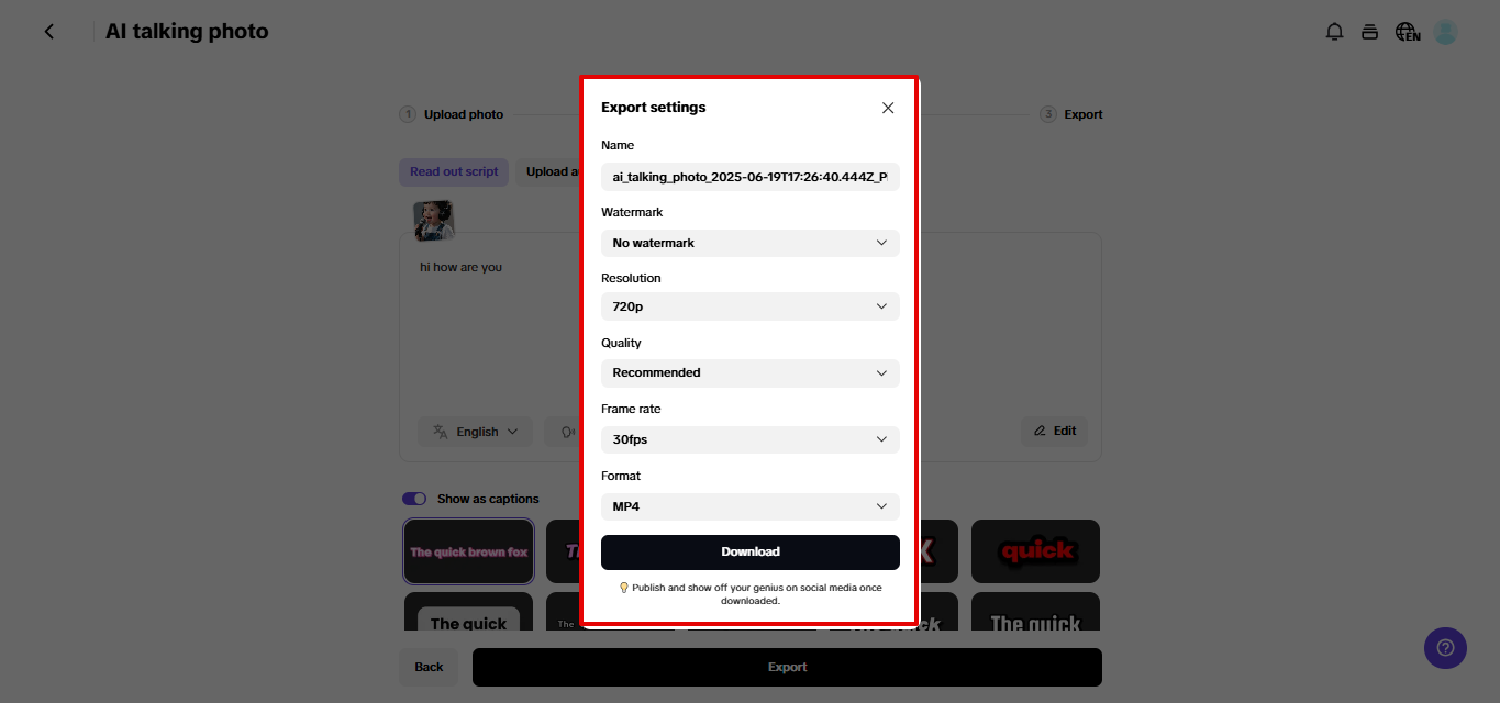 Exporting lip-sync video