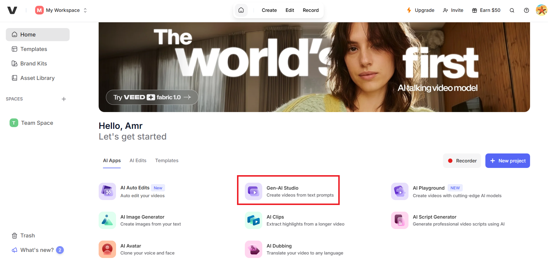 Accesează Gen-AI Studio pe VEED