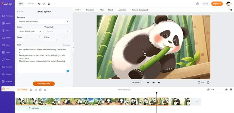 Schnittstelle von FlexClip - dem besten KI-Cartoon-Generator auf dem PC