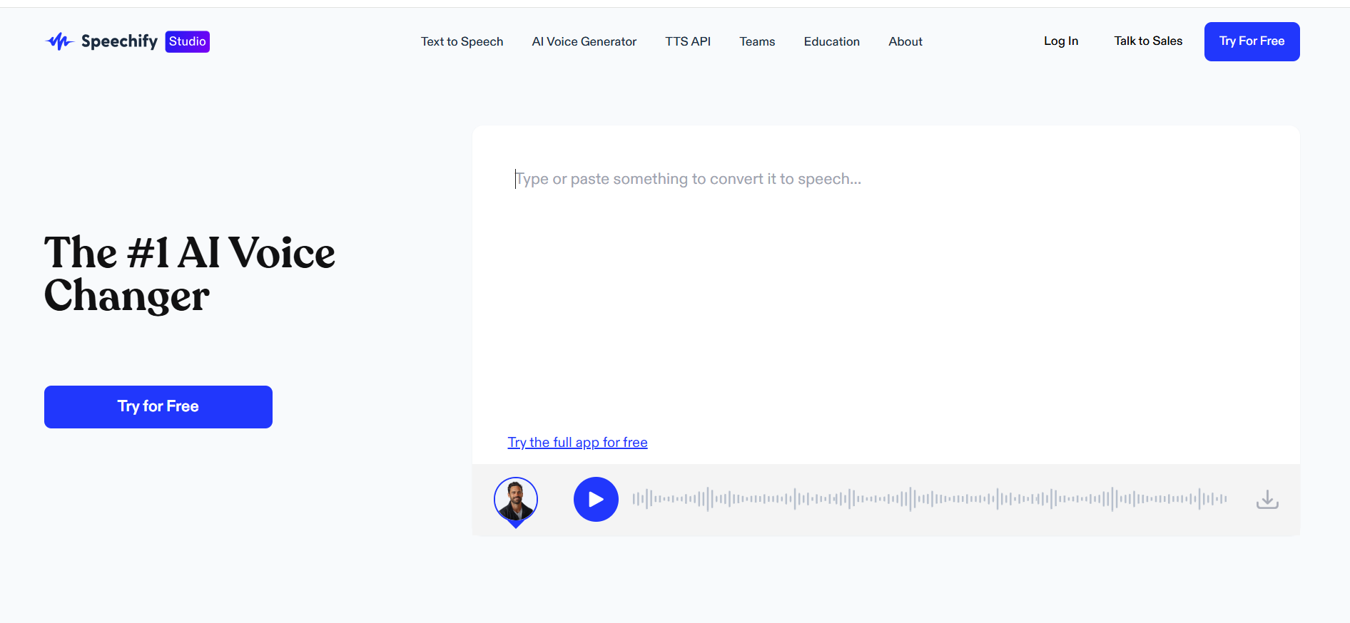Interface de changement de voix Speechify