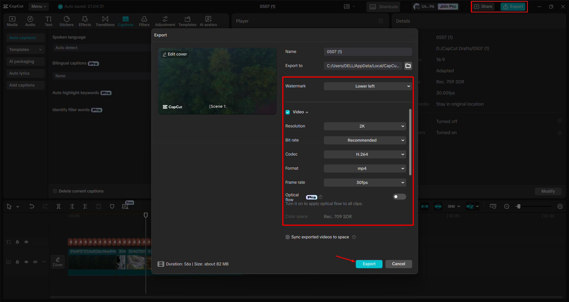 Exporting a video from the CapCut desktop video editor