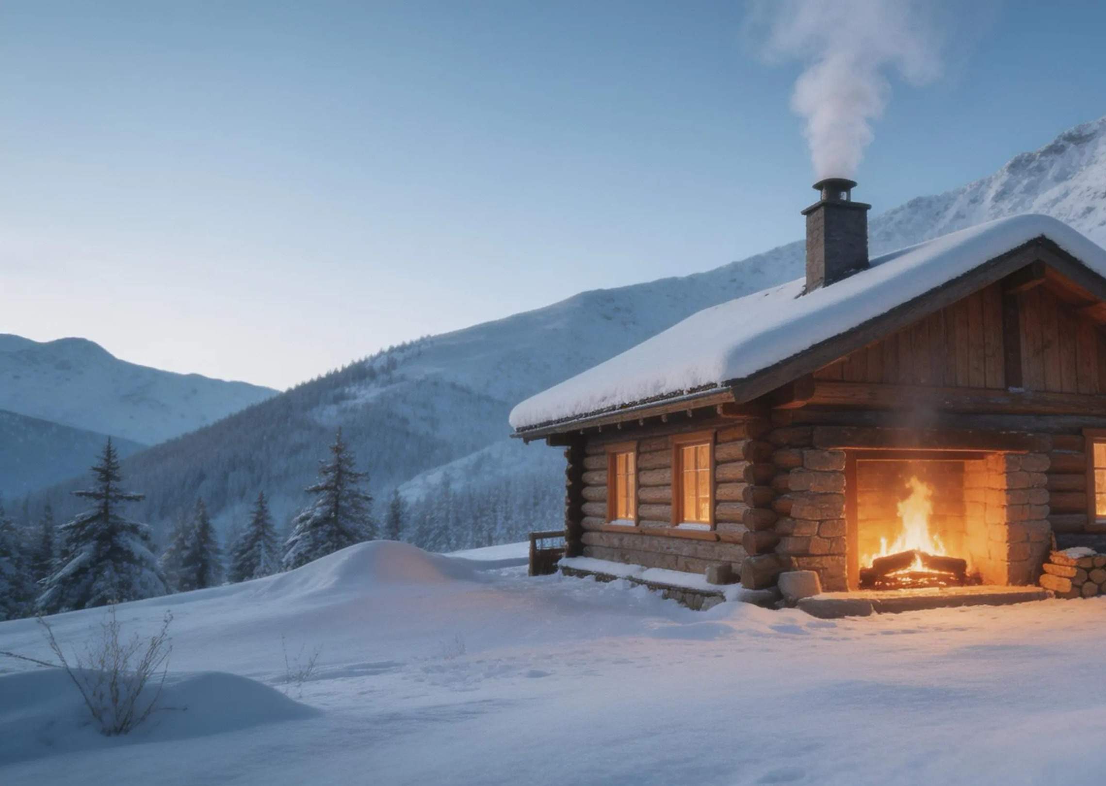 A snowy mountain cabin