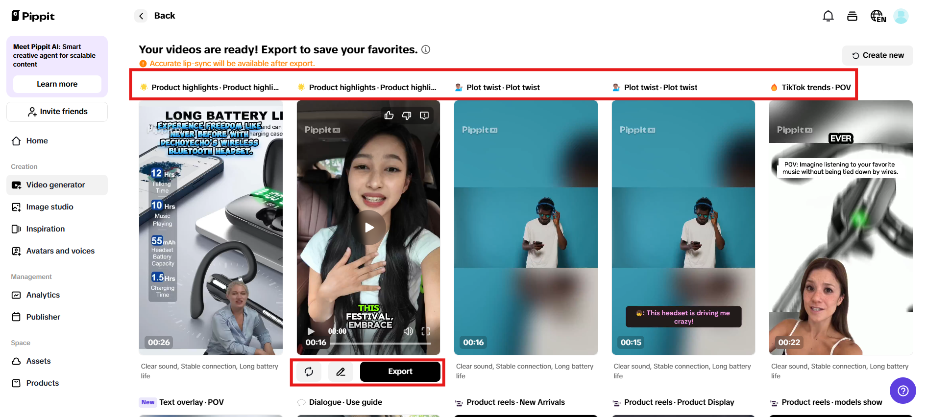 Preview generated videos and click Quick edit