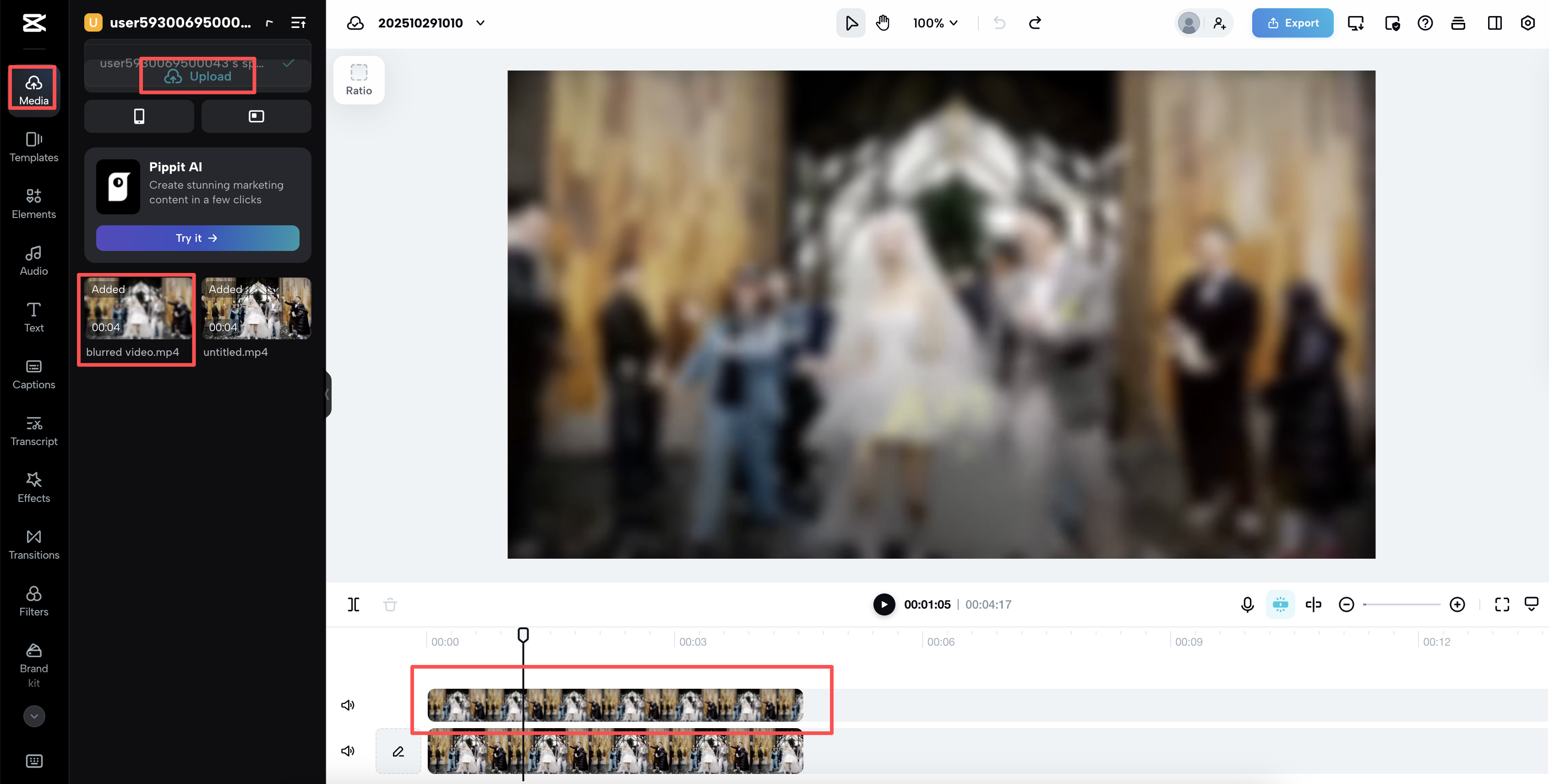 upload the blurred video