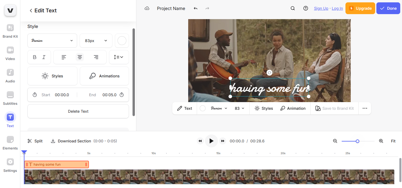 Interface of VEED.IO - the ideal tool to write text in videos online