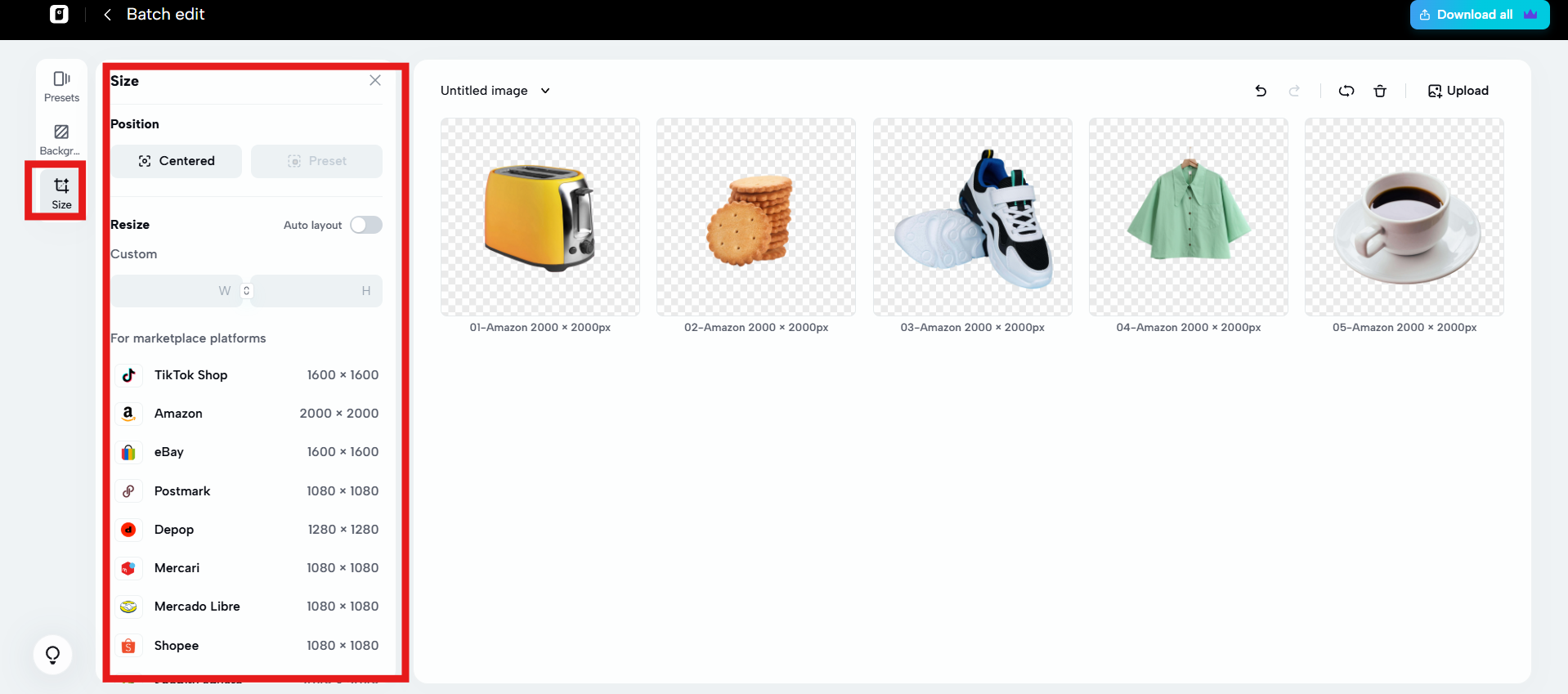 Resize image for Amazon listing