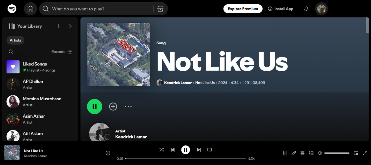 Cover of Not Like Us - the most played song on Spotify this week
