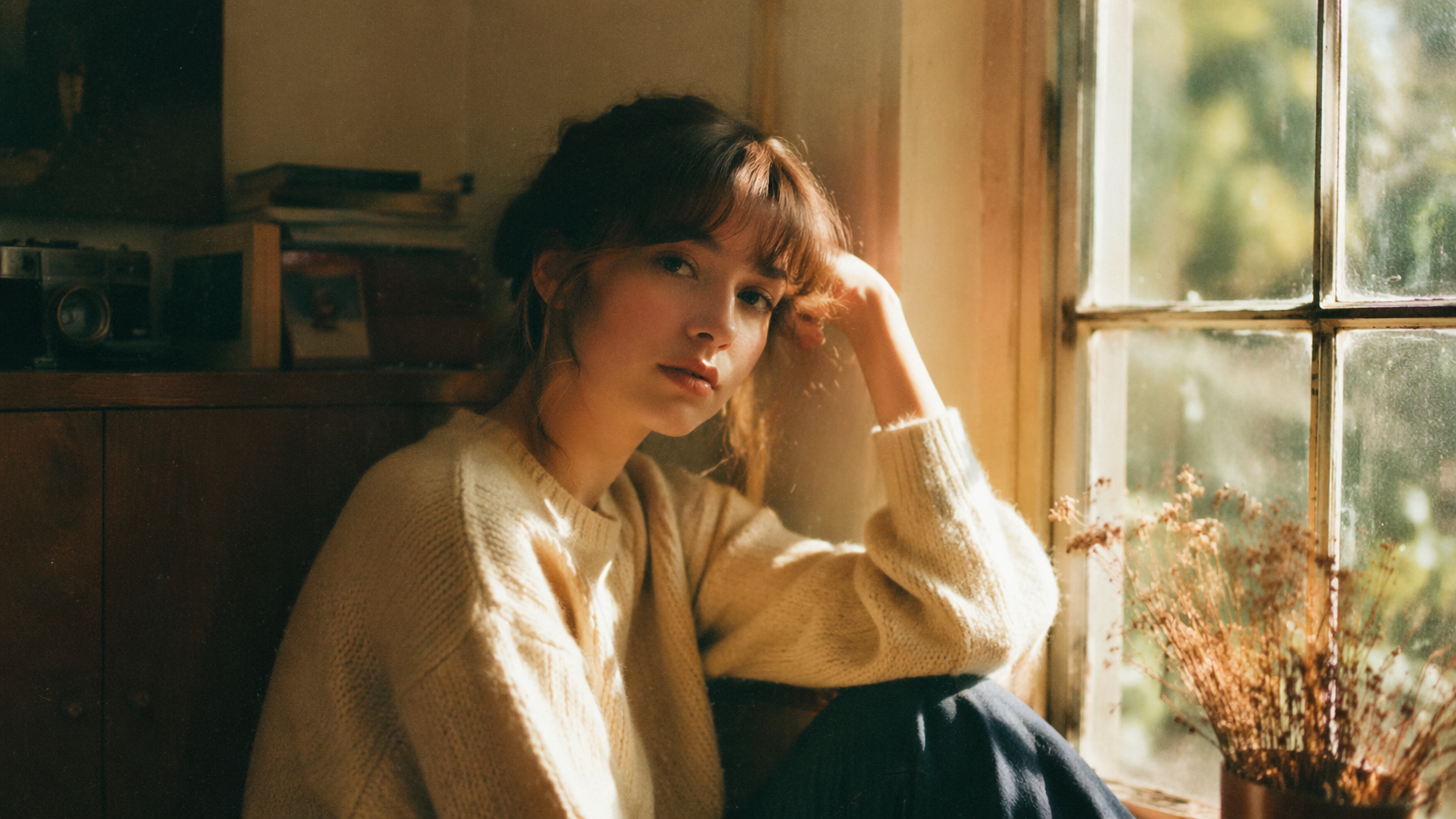Dreamina Kodak Filmfilter Prompt Beispiel 4: Cozy Indoor Film Portrait