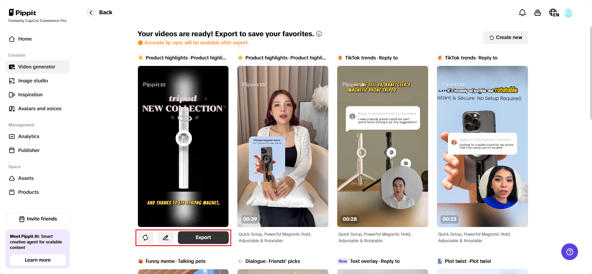 Export, share, and track