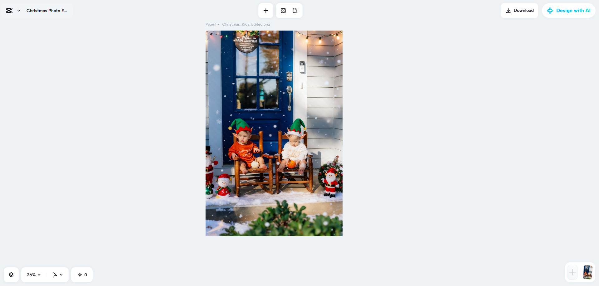 CapCut Web's AI design applying Christmas elf filter on a photo