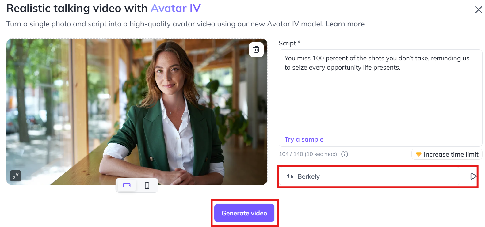 Generate avatat video