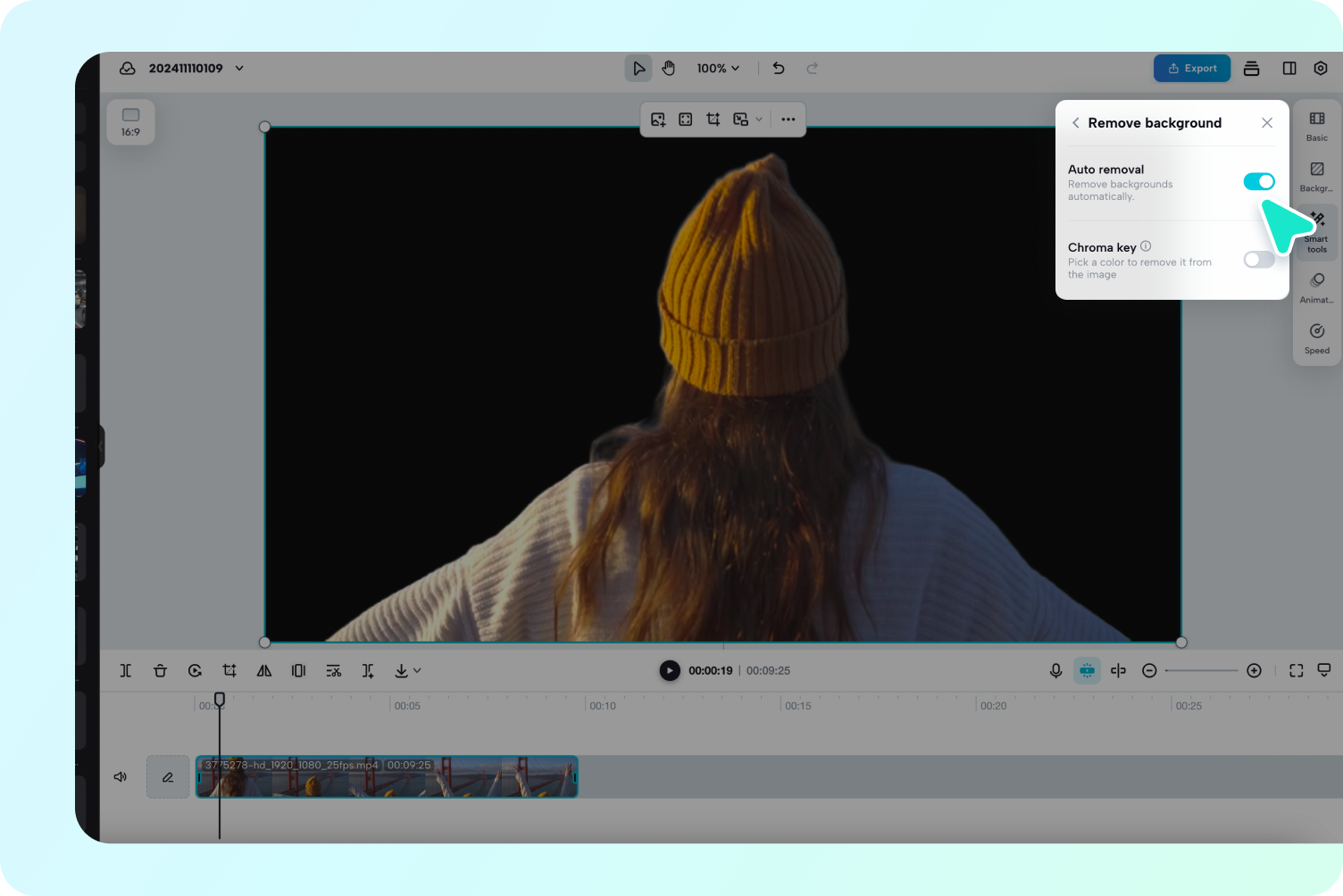 description=The multi-track timeline in Pippit's editor. It shows the imported MKV video on one track, a new text layer for subtitles on another, and a music track below.