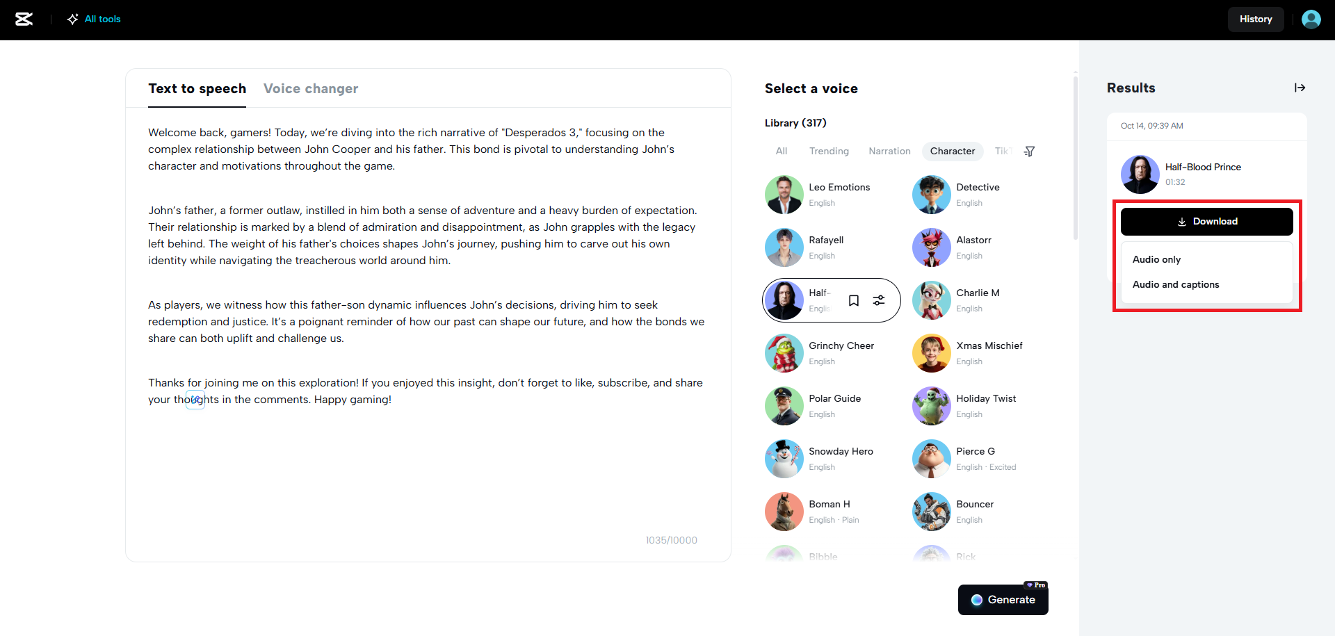 Download your audio file